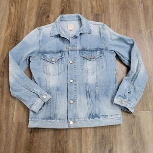 Laju Los Angeles Womens Denim Jean Distressed Jacket Embroidered Pockets Medium